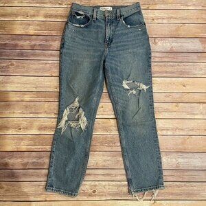 Abercrombie & Fitch High Rise Mom Jeans Distressed Medium Wash